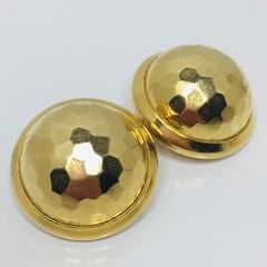 Vintage Hammered Gold Clip On Earrings Domed Round Button