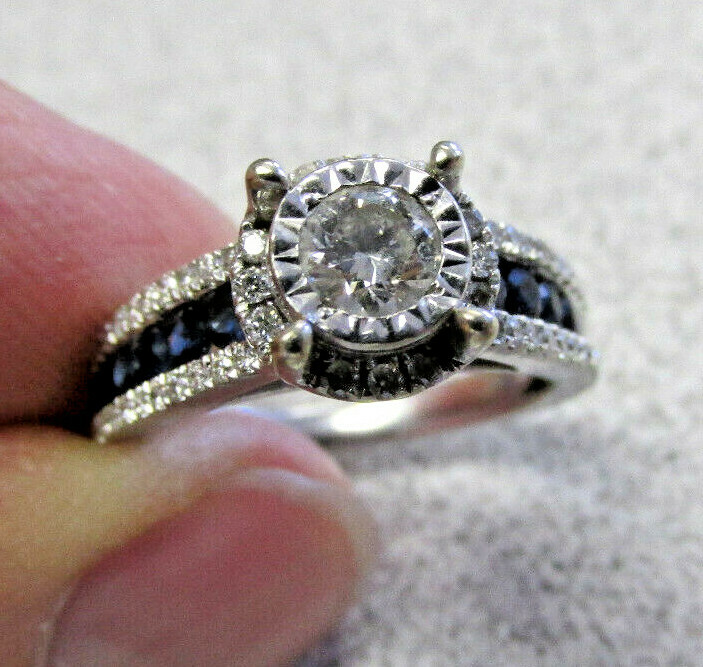 Stunning Blue Sapphire and Diamond Ring 1.50 ctw 14k White Gold size7 Make Offer