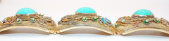 GORGEOUS CHINESE STERLING SILVER 5 Link FILIGREE ENAMEL CORAL Bracelet 7.5″ Long