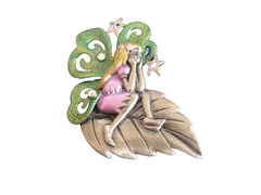 Darling Dash FAIRY Pixie Girl w Rhinestone Wings Pewter Pin/Brooch Signed DD