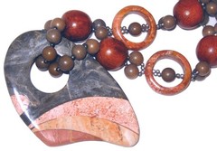 1980’s Inlay Statement Necklace Carved Horn Dyed Geomentric Beads
