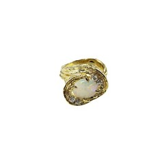 18 Karat Yellow Gold Opal and Diamond Ring Size 7 #11975