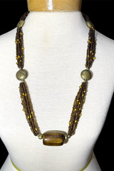 VTG Brown Necklace Multi Strand Seed Beads Large Bronze Wood Wooden Bead 31 in