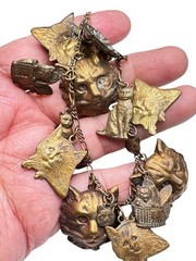 Vintage Pididdly Links Cat Cats Charm Bracelet
