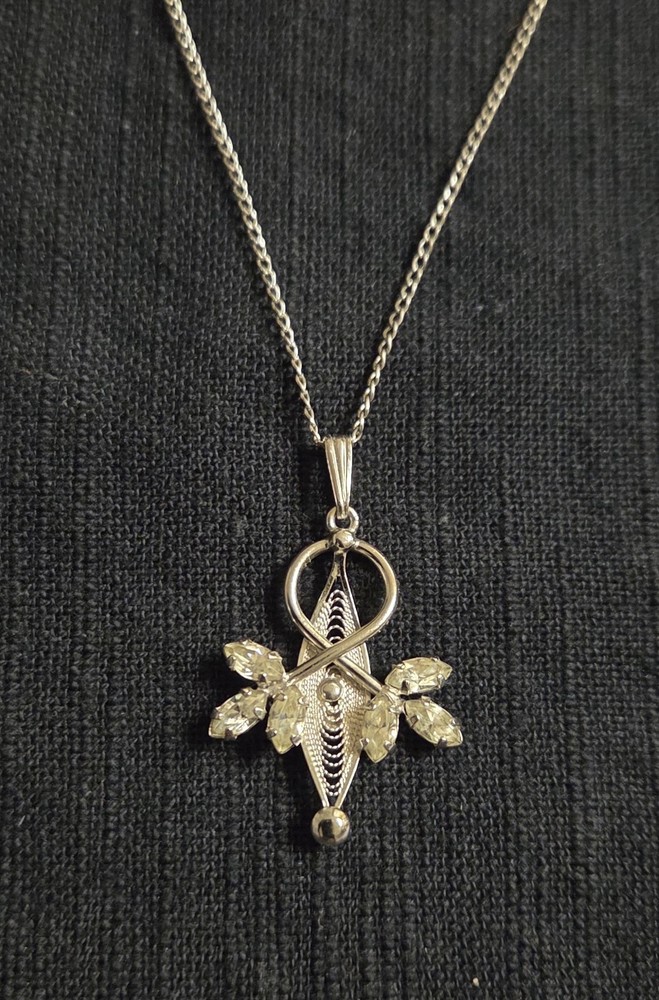 Sorrento Sterling Filigree Necklace With Clear Stones