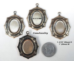 #1595 ANTIQUED GOLD 18X13 OCTAGON BEZEL W/TOP HANG RING – 4 Pc Lot