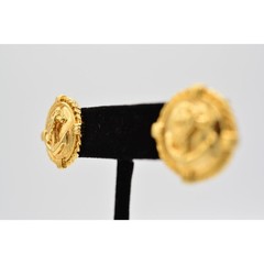 Vintage Anchor Stud Earrings Nautical Pierced Round Gold Tone 80s 1980s BinAR