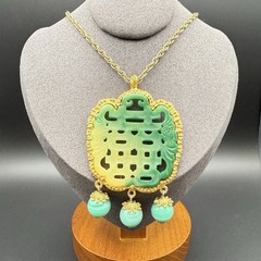 Kenneth Lane KJL Faux Peking Jade Bead Dangle Pendant Asian Statement Necklace