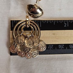 Vtg Faux Mercury Dime Coin Dangle Hoop Screw Back Earrings 2″ Drop