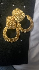 Gold Tone Faux Pearl & Rhinestone Jewelry Set w/ Earrings and Brooch