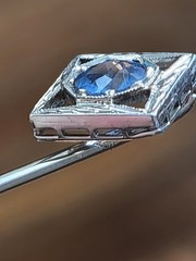 18K & 14K White Gold Antique Art Deco Sapphire Stick Pin