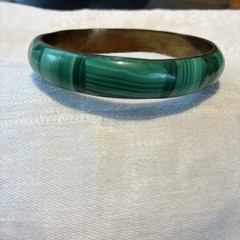 Vintage Malachite And Brass Bangle Bracelet