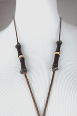 VTG 60s CROWN TRIFARI Carved Deer Pendant Necklace Satin Cord Wooden Beads