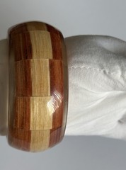 Vintage Wood & Clear Lucite Wide Chunky Bangle Bracelet 8.5in Ladies 94g