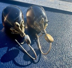 Vintage Eggplant Glass French Jet Style Dangle-Drop Earrings w Ornate Metal Caps