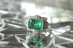 4 CT Green Emerald Cut CZ Art Deco Antique Style Wedding Ring In Sterling Silver