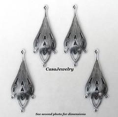 #3428 ANTIQUED .925 STERLING SILVER PLATED 3 DROP EARRING W/TOP HANG RING- 4 Pcs