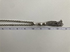Vintage Kramer Necklace Silver Tone 20in Plus 3.5in Tassel Oval Link Chain 40.2g