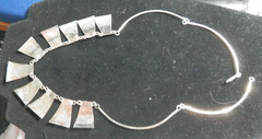 Mexico Alpaca Silver Greek Key Bib Necklace • Choker Bar Link Chain 19″ Enamel