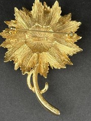 Vintage Erwin Pearl Brooch Earrings Set Gold Tone Floral Rhinestone Signed