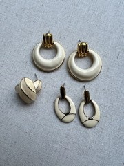 Lot of 3 Vintage White and Gold Enamel Earrings 1980s-90s (No backs)