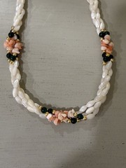 Vintage Cream Color Beaded Necklace With Coral Green And Gold