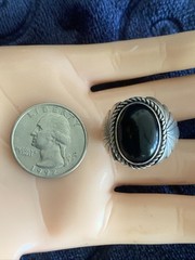 Vintage Navajo Sterling Silver Oval Cabochon Onyx Ring Size 11.25 Signed B
