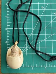 Vintage Chick in Egg Necklace Pendant Black Cord Signed Luke Razza Resin Figural