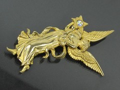 JJ Angel Fairy Holding Star AB Cabochon Wings Brooch Pin Vintage 1970-80s