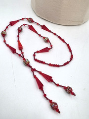 Antique 1920’s Red Ventian Glass Flapper Sautoir Necklace