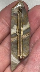 Agate Brooch Natural Stone Glossy Cream Gray Brown Tones 2 Inch
