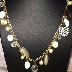 American Eagle Charm Necklace Gold Tone Faux Pearl Acrylic Statement Vintage Y2K
