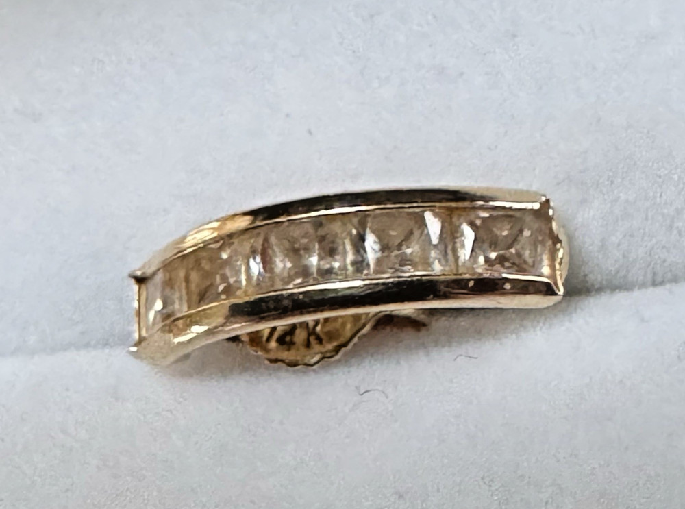 SINGLE Earring “585” 14k Yellow Gold CZ Channel Set Curve Partial Hoop