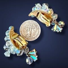 Clip On Earrings Crystal AB Cha Cha Climber Dangle Vintage Mid Century