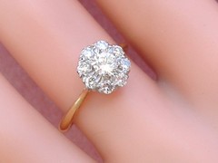 ANTIQUE VICTORIAN .49ctw TRANSITIONAL DIAMOND 18K PETITE CLUSTER RING c1900