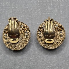 Vintage West Germany Brooch And Clip On Earrings Blue Rhinestones Faux Pearls