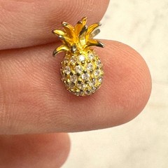 Vintage Pineapple Necklace & Earrings Gold Tone & 925 Rhinestones Crystal Beach