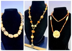 3 Pcs Vintage Bead Necklaces Lot Tribal Ethnic Bone Horn Glass Tribal Lot BP