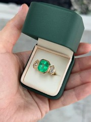 Art Deco 4.10 Ct Natural Emerald Antique Vintage Wedding Ring 14K Yellow Gold FN