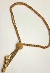 Vintage Gold Tone Lariat Necklace Adjustable Slider Bead Tassel Drop Statement
