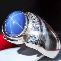 14k white gold sz7.5 ring 3.50ct Lindy star lab-created sapphire diamond 9.7g