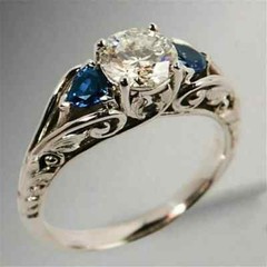 Antique Art Deco Lab Created Diamond & Sapphire 14K White Gold FN Wedding Ring