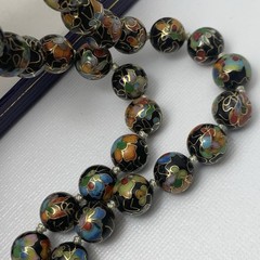 Vtg 12mm Chinese Cloisonne Knotted Bead 26″ Necklace Filigree Clasp