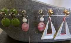 Vintage Earring Lot Pink and Green Clip Ons Screwback Lot of 4 Pairs Earrings