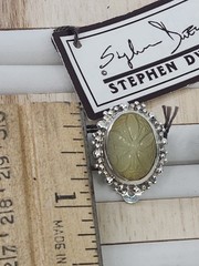 Vintage Stephen Dweck Sterling Silver Carved Prehnite Clip-On Earrings NOS Rare