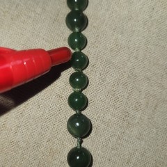 Green Nephrite Jade Beaded Necklace Floral Cloisonne Enamel Accents 26in