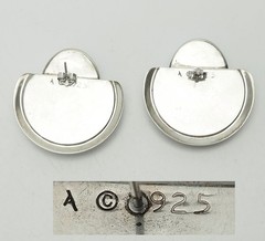 Vintage abstract modern geometry sterling silver blue gemstone signed earrings
