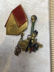 Vintage Antique In The Dog House Chatelaine Chain Man Under Lamp Pin Brooch