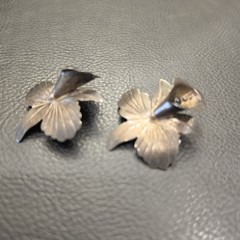 Vintage Mid-Century Taxco Mexican Sterling Silver Orchid Flower Clip-On Earrings