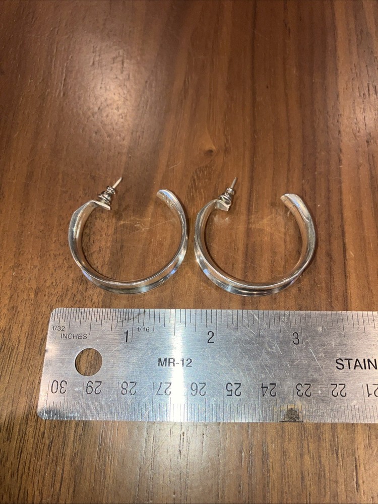 Vintage Taxco Sterling Silver 10mm Thick Hoop Earrings 16.67g 1.5”